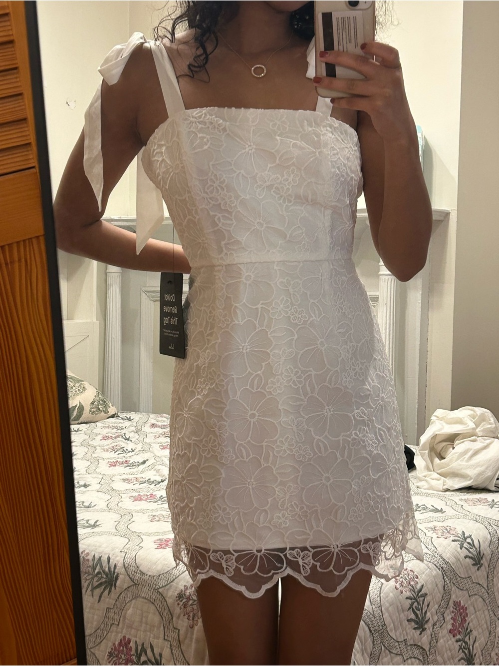 Lulu's White Floral Lace Tie-Shoulder Mini Dress - Picture 2 of 3